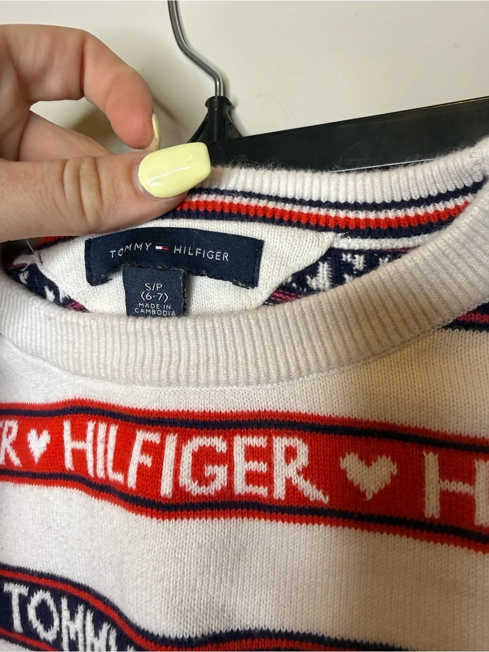 Tommy Hilfiger Red, White & Navy Logo Stripe Pullover